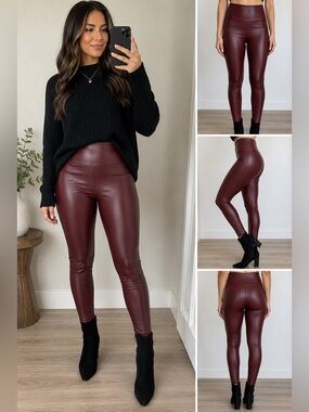 BBJ Los Angeles Faux Leather Leggings Burgundy Wine High Rise Size Small